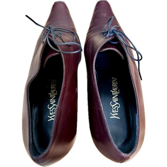 Vintage YSL Rive Gauche Burgundy Leather Oxford Heels Size EU/IT 39 / US 8.5 - Picture 3 of 7